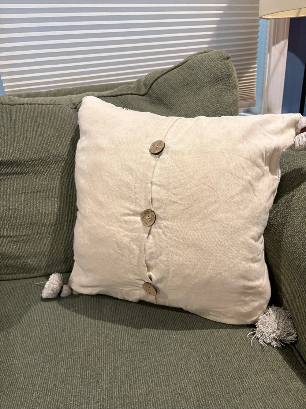 West Elm Cream Decorative Throw Pillow with Brown Geometric Embroidery